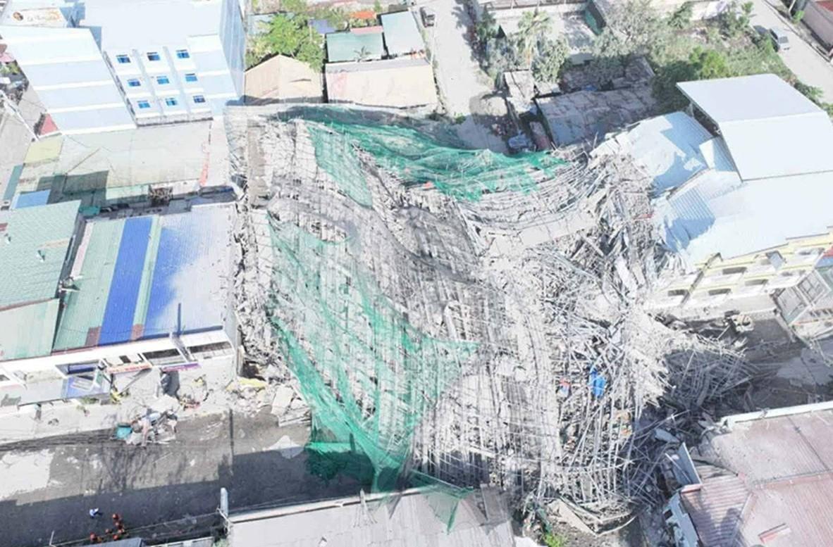 A nine-story building being constructed in Barangay Balibago, Angeles City, Pampanga collapsed before dawn on Sunday, May 24, 2026. At least 30 were reported trapped. Rescue operations are ongoing. Photo courtesy: BFP Central Luzon, Angeles City Information Office