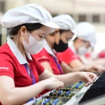 Công nhân làm việc tại Công ty TNHH MTV công nghệ cao Điện Quang trong khu công nghệ cao, TP.HCM - Ảnh: QUANG ĐỊNH