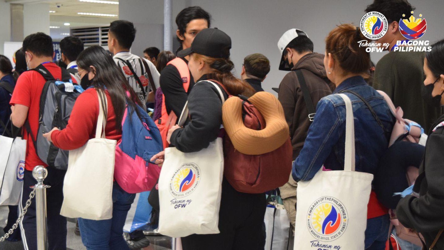 Repatriated overseas Filipino workers from Kuwait arrive at the Ninoy Aquino International Airport Terminal 3 on Thursday, April 2, 2026 amid the Middle East conflict. (Photo from Department of Migrant Workers Facebook page)