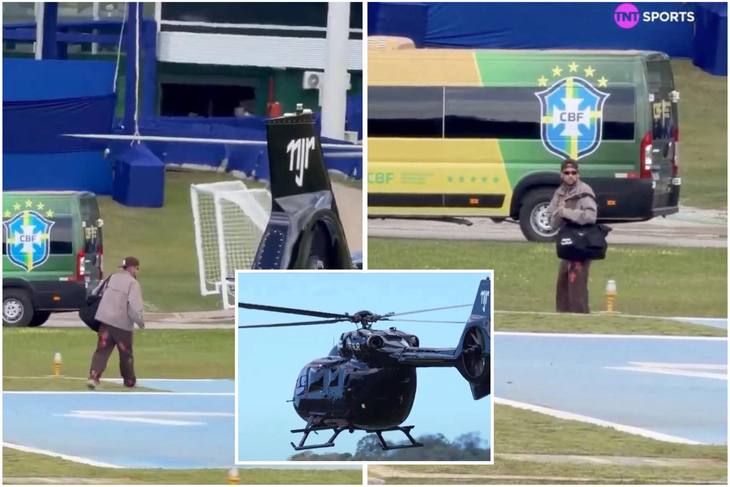 Hình ảnh Neymar đi trực thăng hội quân cùng tuyển Brazil - Ảnh: TNT