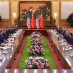 Tổng thống Mỹ Donald Trump hội đàm với Chủ tịch Trung Quốc Tập Cận Bình tại Đại lễ đường Nhân dân, Bắc Kinh, ngày 14-5 - Ảnh: AP
