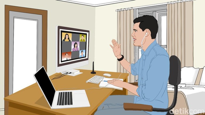 Ilustrasi WFH (Foto: Ilustrator: Edi Wahyono/detikcom).