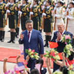 5月14日上午，习近平主席在人民大会堂东门外广场为美国总统特朗普举行欢迎仪式。