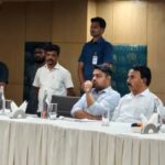 TGTDC chairman P Gouthami speaks as Telangana Tourism Dept director Rajiv Naik and state Tourism Minister Jupally Krishna Rao watch during a meeting with content creators in the state.