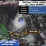 In its 4 p.m. weather bulletin on May 29, 2026, the state weather bureau said Eastern Visayas, Sorsogon, and Masbate will have cloudy skies with scattered rains and thunderstorms caused by the trough of Tropical Storm Domeng (international name: Jangmi). (Photo from PAGASA-DOST)