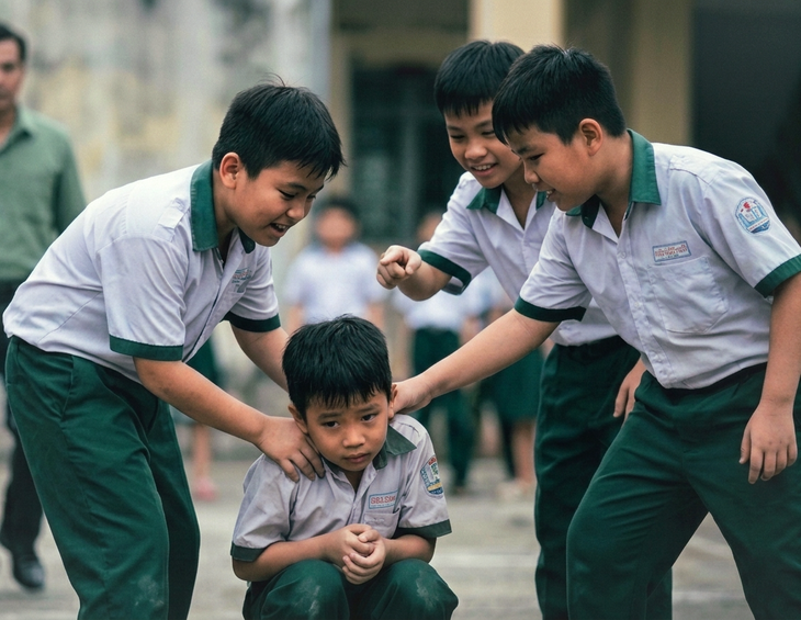 Bạo lực học đường không phải chuyện mới. Điều mới là giờ đây nó hay được ghi lại và đưa lên mạng - Ảnh do AI tạo