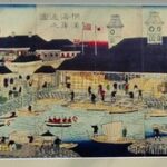 This photo taken in Yokoyama in April 2024 shows "A View of the Waterfront Street in Yokohama," painted in 1870 by Utagawa Hiroshige III. The building at the center was used for inspecting imported and exported goods. Behind it stands the British Consulate, identifiable by its three towers. (Image from the Yokohama Archives of History) (Mainichi/Tadahiko Mori)