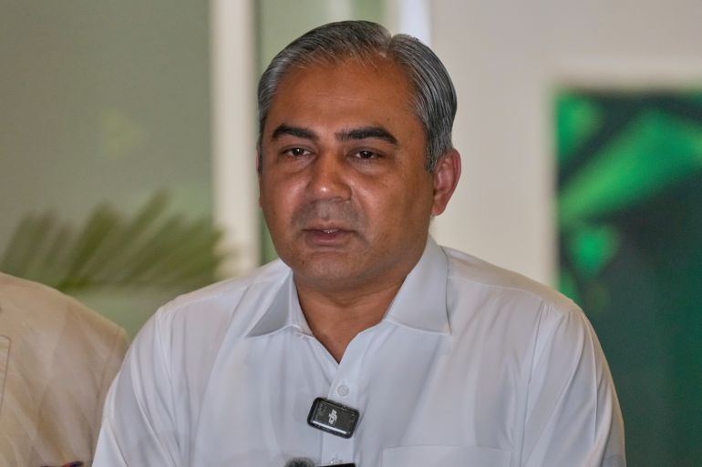 Pakistan's Interior Minister and Chairman of Pakistan Cricket Board, Mohsin Naqvi, speaks during a press conference regarding the Asia Cup cricket tournament, in Lahore, Pakistan, Wednesday, Sept. 17, 2025. (AP Photo/K.M. Chaudary)