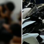 The suspects and some of the motorcycles recovered by authorities. JHOMER APRESTO/GMA News