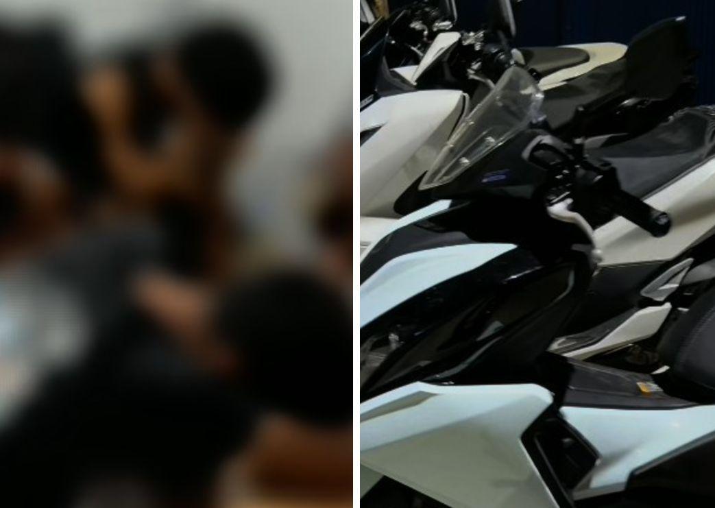 The suspects and some of the motorcycles recovered by authorities. JHOMER APRESTO/GMA News