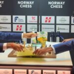 D Gukesh (left) and R Praggnanandhaa following their clash at Norway Chess. (Screengrab/ChessBase India)
