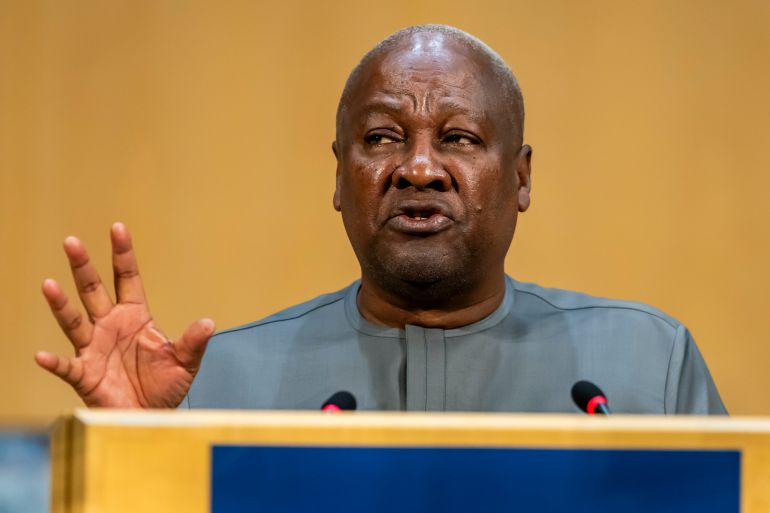 epa12970015 President of Ghana John Dramani Mahama addresses his statement during the opening of the 79th World Health Assembly (WHA79) at the European headquarters of the United Nations in Geneva, Switzerland, 18 May 2026. EPA/SALVATORE DI NOLFI