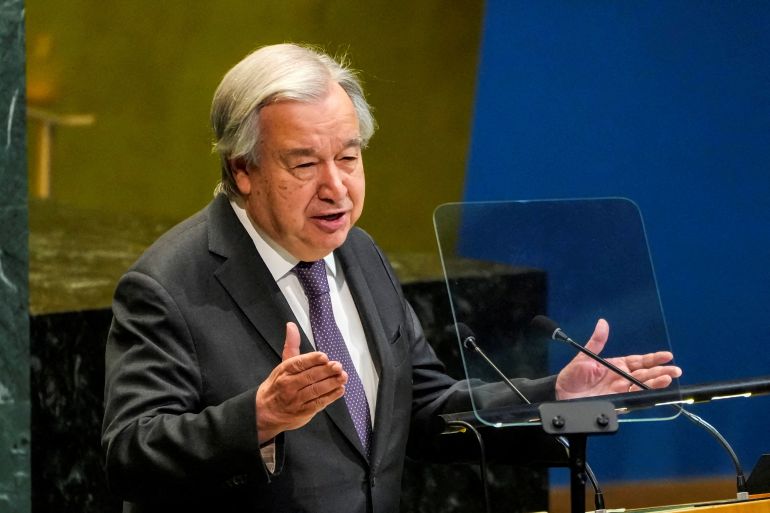FILE PHOTO: United Nations Secretary-General Antonio Guterres speaks to delegates during a meeting on Nuclear Non-Proliferation Treaty at U.N. headquarters in New York City, U.S., April 27, 2026.
